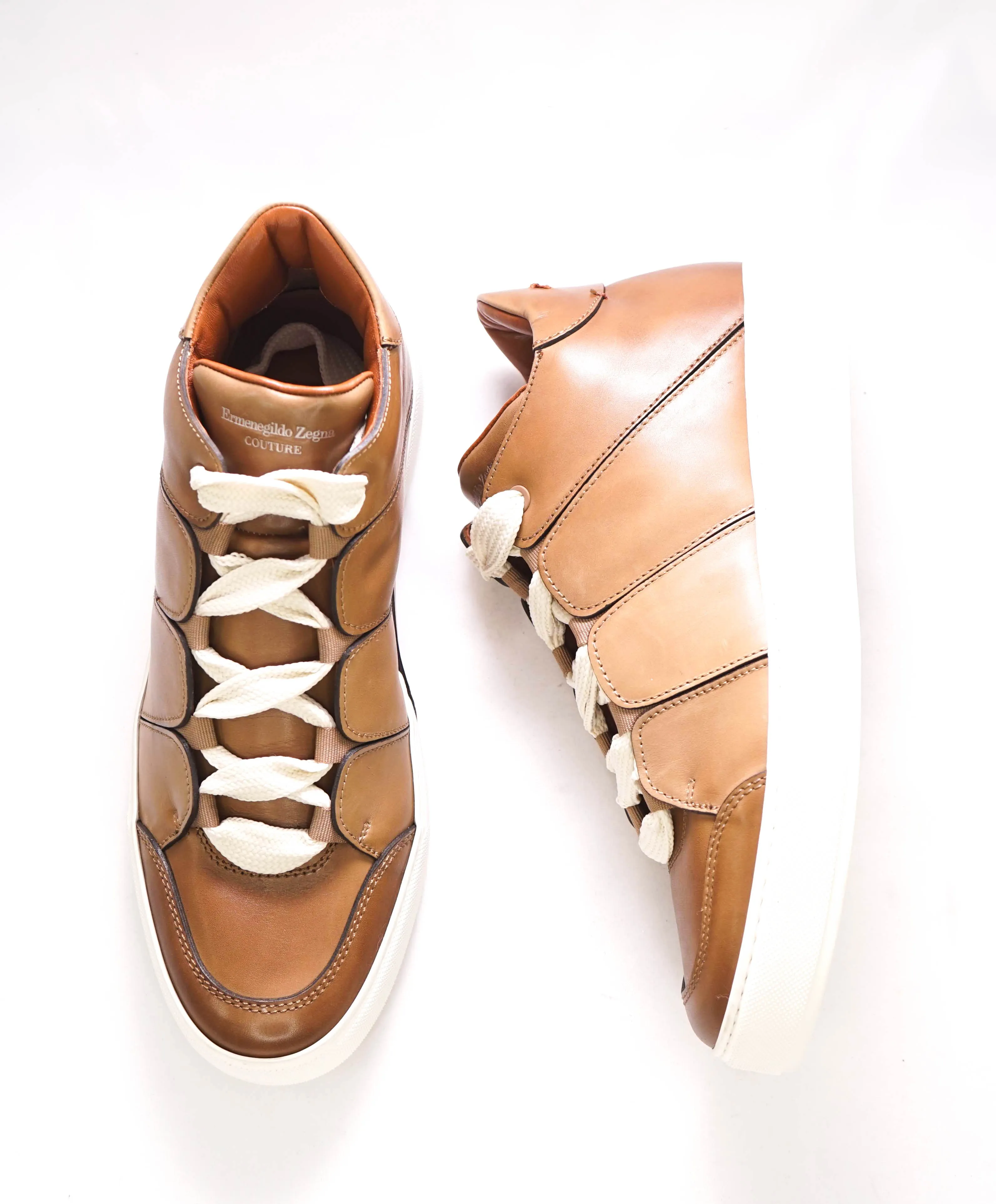 $990 ERMENEGILDO ZEGNA - COUTURE "Tiziano" Brown HighTop Sneakers - 9 US (42 EU)