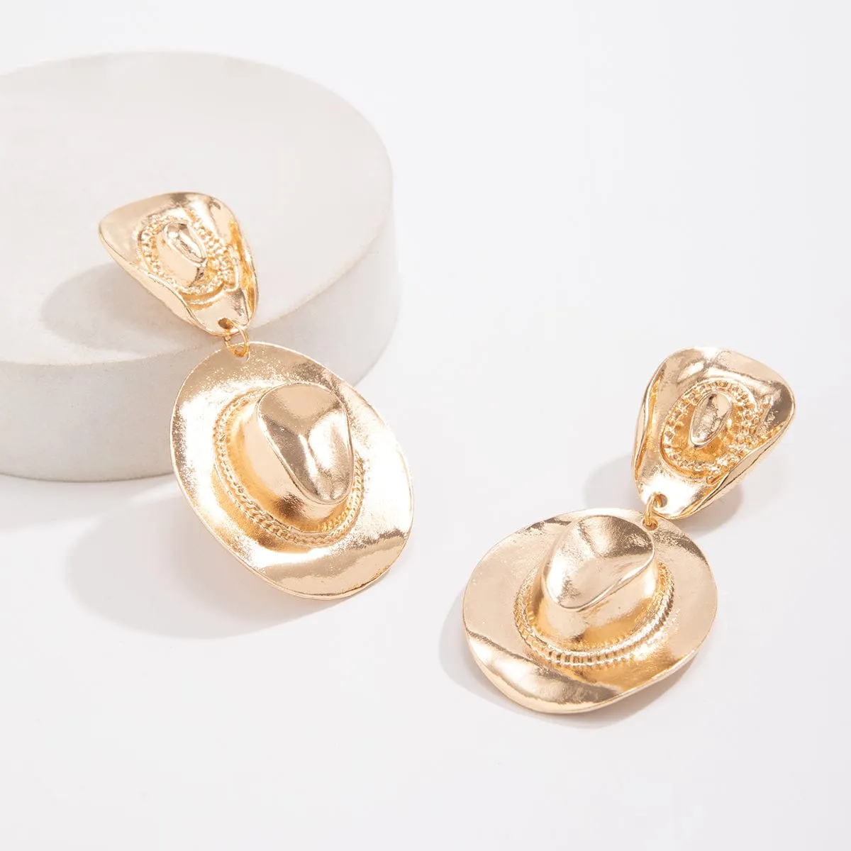 Chic Gold Silver Plated Cowboy Hat Dangle Earrings