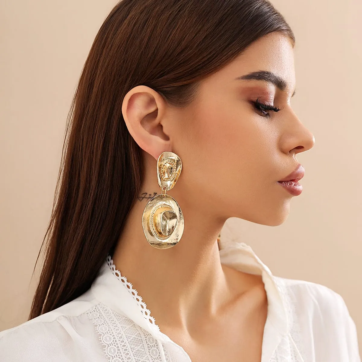 Chic Gold Silver Plated Cowboy Hat Dangle Earrings