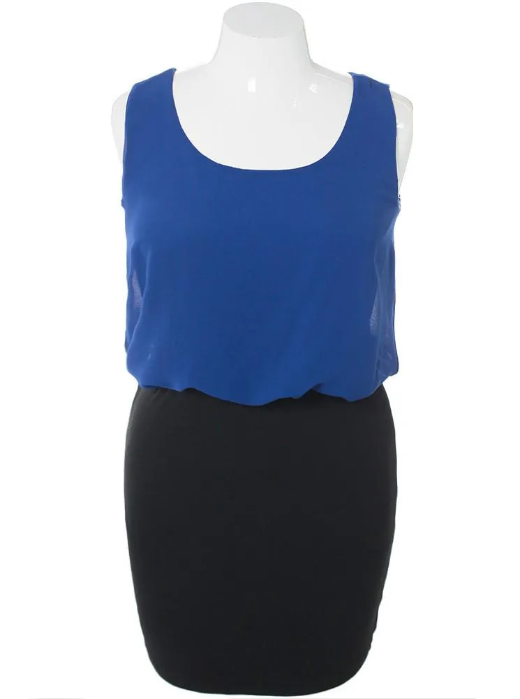 Plus Size Chic Bubble Top Blue Dress