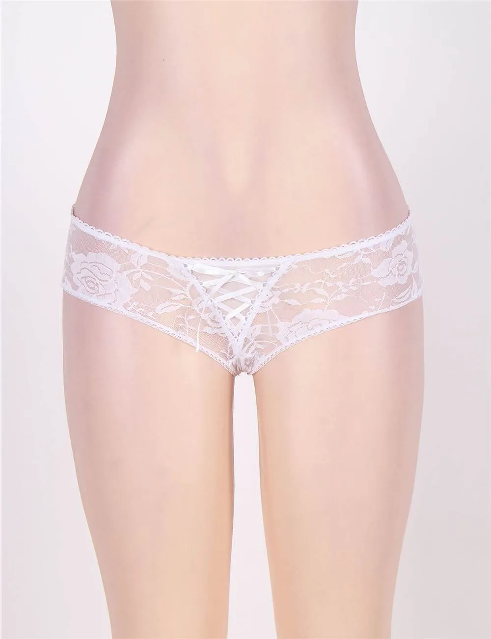 Sexy Open Crotch Strappy White Lace Thongs